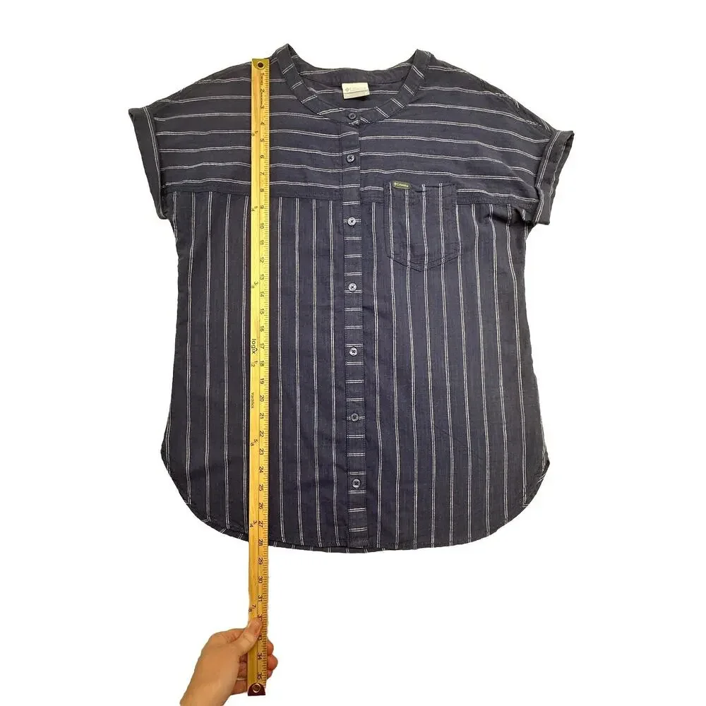 Columbia Womens Size M Blouse Navy Pinstripe Loose Cotton 100% - Picture 4 of 8